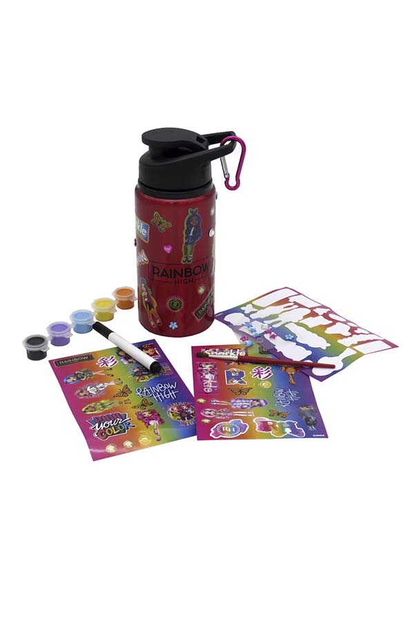 "Sorprende con un regalo creativo: kit de botella Rainbow High para personalizar."