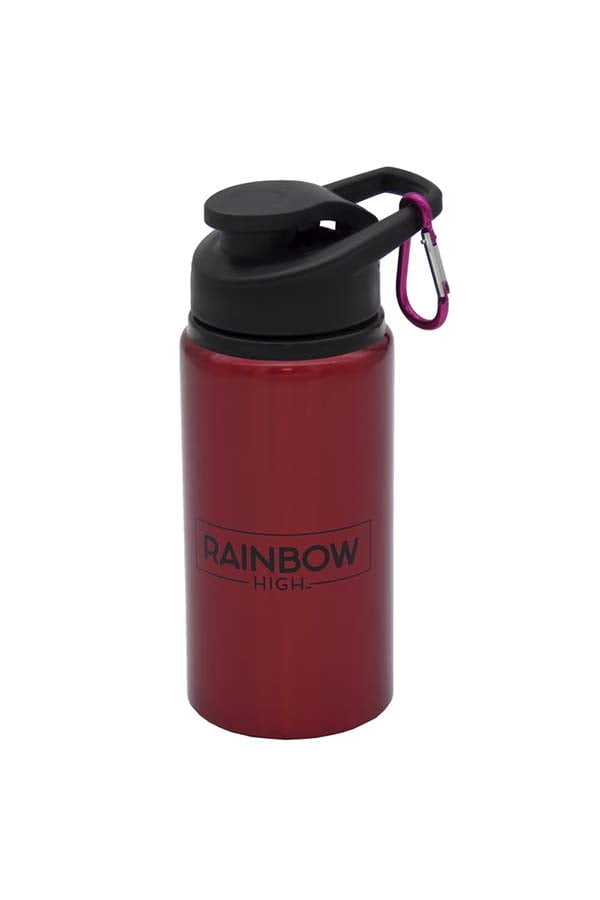 "Botella de aluminio lista para ser personalizada con tu estilo único Rainbow High."
