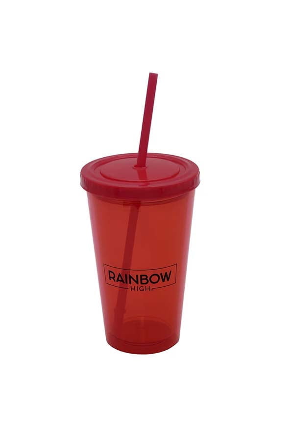 "Inicia tu proyecto de personalización con este vaso de doble pared Rainbow High, perfecto para bebidas frescas."
