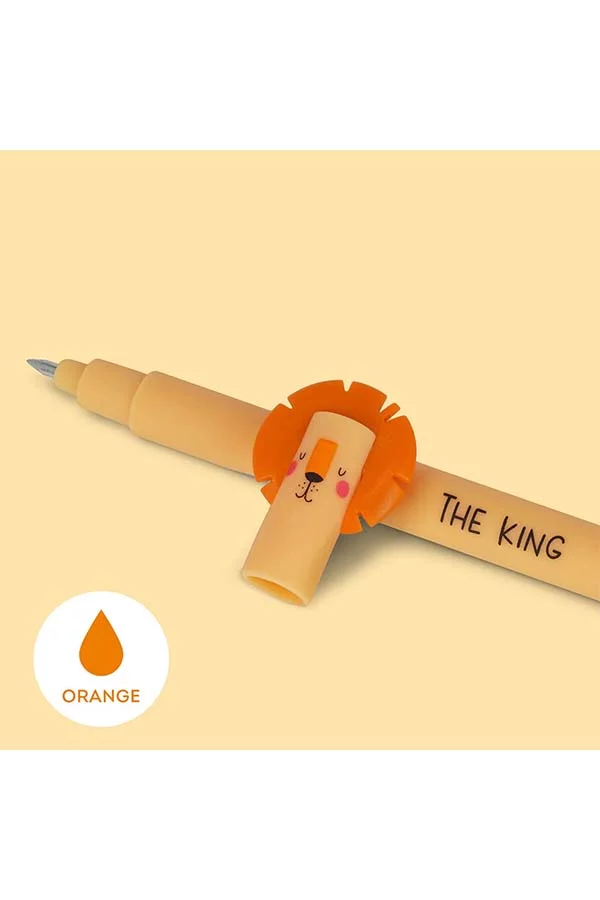 Con el bolígrafo borrable 'The King', controla tus notas como un verdadero líder. Su diseño de león y tinta naranja te permitirán corregir errores fácilmente y escribir con estilo.