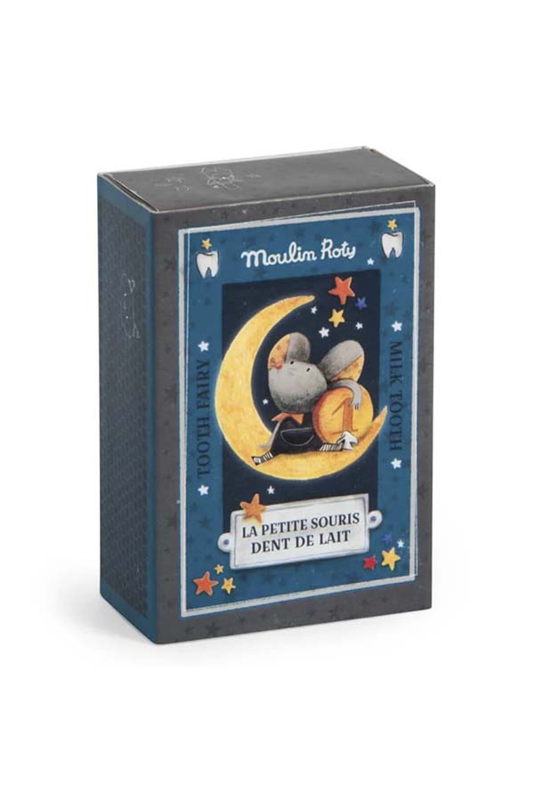 Descubre la mágica caja del Ratoncito Pérez de Moulin Roty. Este encantador set incluye una caja decorada con ilustraciones nocturnas y un compartimento especial para guardar los dientes de leche. Un regalo ideal para recordar momentos especiales de la infancia.