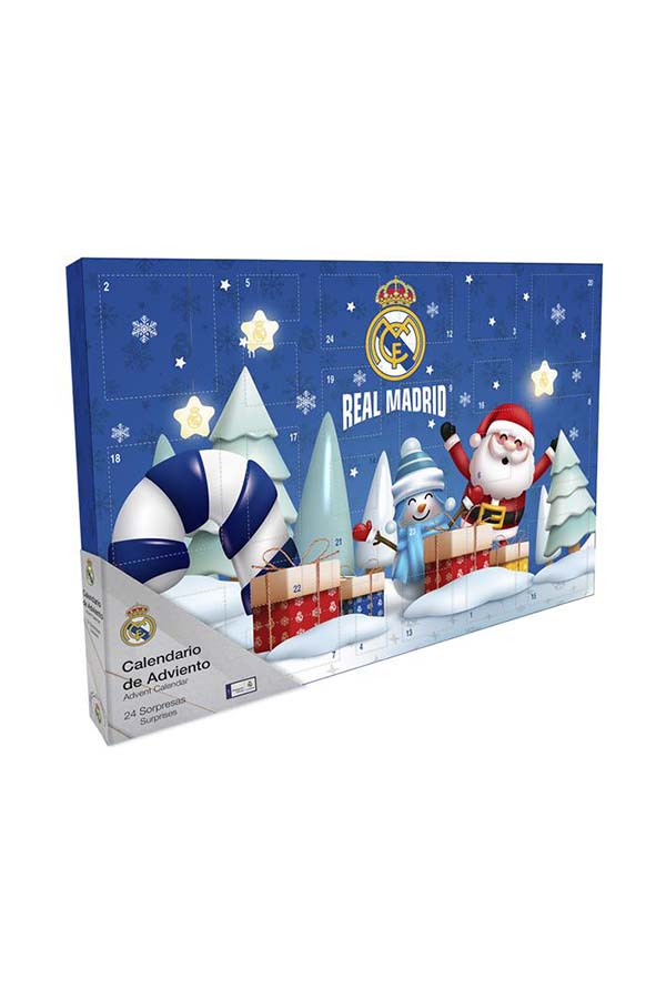 Calendario de Adviento del Real Madrid con 24 sorpresas, ideal para los aficionados del club. Incluye puzzles, pegatinas, sellos, pinturas y mucho más para celebrar la cuenta atrás navideña de manera especial. Licenciado oficialmente por el Real Madrid y diseñado en España.