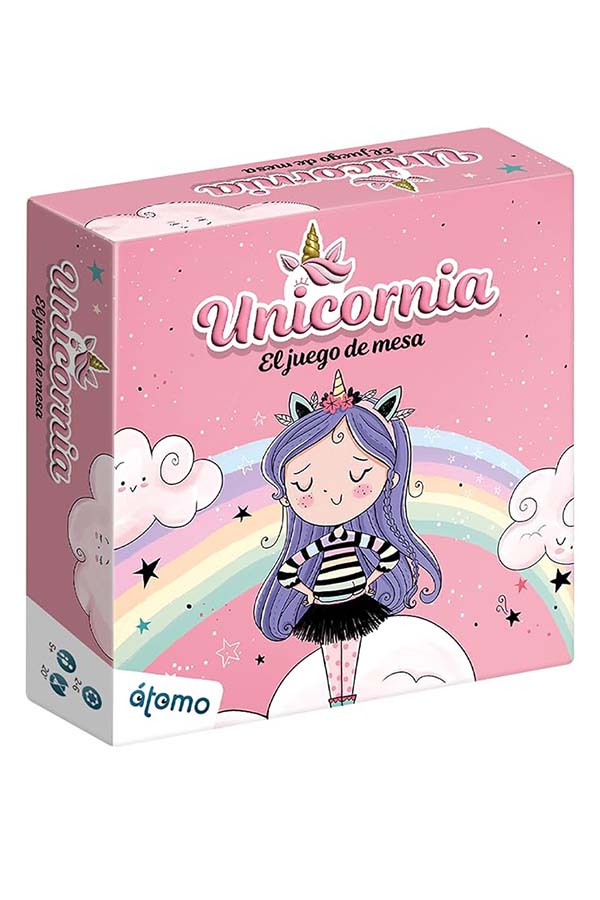 La encantadora caja de Unicornia presenta un diseño colorido con una protagonista mágica lista para salvar el mundo de los unicornios. Perfecto para niñas y niños amantes de los juegos mágicos y cooperativos.