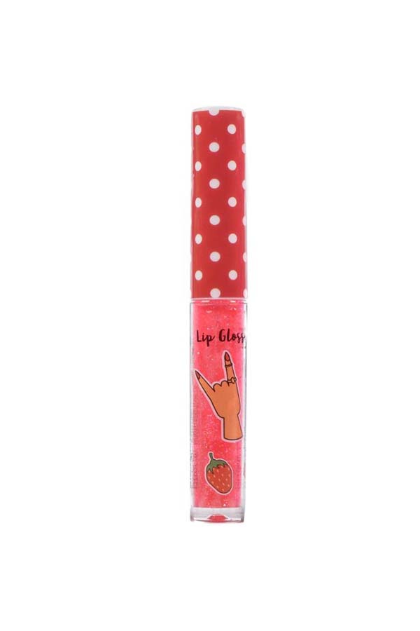 Este brillo labial con diseño divertido en tonos rojos y detalles de fresas aporta un toque brillante y juvenil a tus labios. Ideal para niñas y adolescentes.