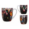 Vista completa de la taza desde diferentes ángulos, mostrando el diseño vibrante y su composición artística basada en graffitis.