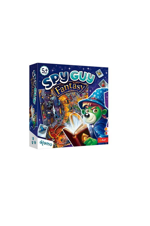 Imagen frontal de la caja de "Spy Guy Fantasy", un emocionante juego cooperativo donde los participantes se adentran en un reino mágico lleno de aventuras. Ideal para niños mayores de 5 años, combina diversión y trabajo en equipo.