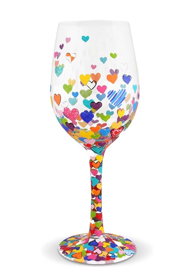 Llena de colores y alegría, la copa "Rainbow Hearts" de Lolita presenta un diseño vibrante con corazones multicolores. Ideal para quienes aman disfrutar su vino con un toque de diversión y estilo.