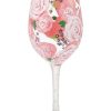 Elegante copa de vino con un diseño floral pintado a mano que combina delicados tonos rosas y verdes. Ideal para una velada especial o para regalar.