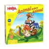 La caja de "Haba Animal Sobre Animal" presenta una ilustración colorida y divertida, con diferentes animales intentando mantener el equilibrio en una torre sobre el cocodrilo base. Un juego de apilamiento clásico y desafiante.