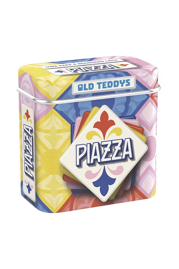 Juego Piazza de Game Factory con temática de azulejos tradicionales. Usa tus cartas para crear patrones y dominar la mesa. Un juego lleno de color, estrategia y creatividad para disfrutar con familia y amigos.