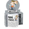 Taza de cerámica ideal para los padres apasionados por el deporte. La ilustración muestra a un papá levantando pesas con su hijo animándole. El texto resalta su dedicación al ejercicio y su inspiración para la familia.