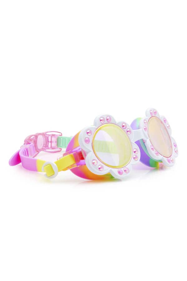 Vista en ángulo de las gafas Dandi Sunlit Sherry de Bling2O mostrando la viveza del diseño en flor y la combinación de colores pastel. Una opción encantadora para niñas amantes de la diversión y la fantasía.