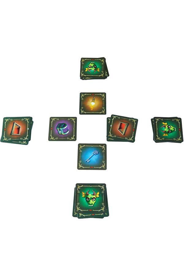 Ejemplo de las cartas de Dragonella durante una partida, con ilustraciones brillantes y temática fantástica.