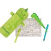 Completo set escolar con estuche de dinosaurio, bolígrafo verde con forma de dinosaurio y regla a juego. Incluye lámina para colorear con adorables animales, perfecto para estimular la creatividad.