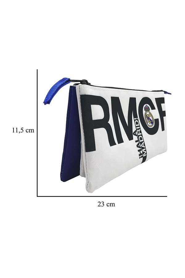 Estuche escolar doble compartimento con diseño del Real Madrid, medidas 23 x 11,5 cm.