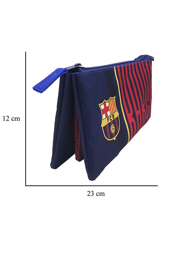 Estuche escolar doble compartimento con diseño del Barça, medidas 23 x 12 cm.