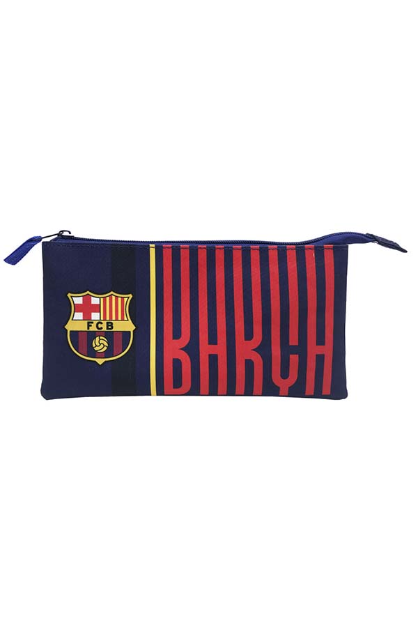 Diseño oficial del FC Barcelona con logo y colores del club, cierre con cremallera.