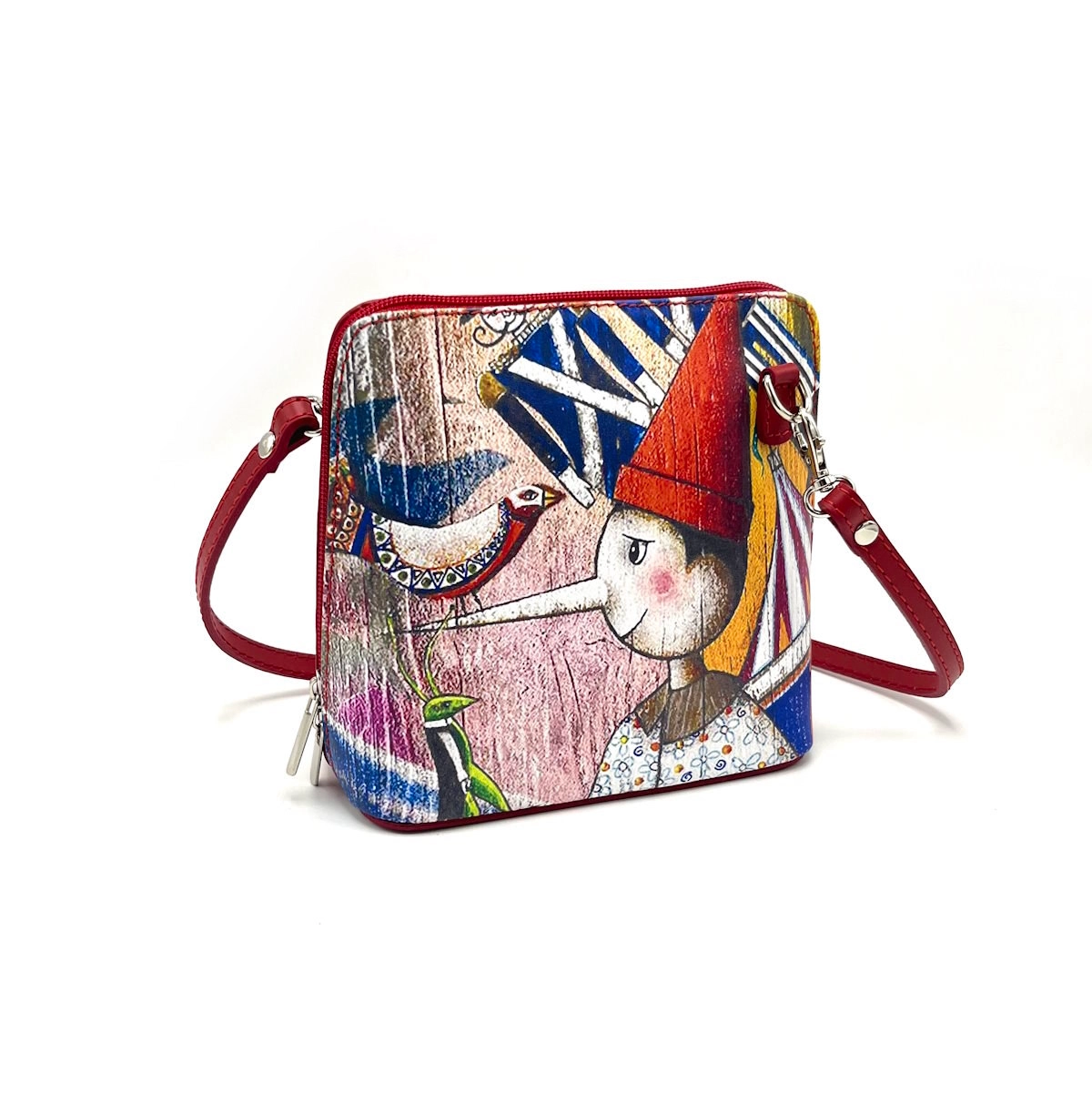 Bolso de cuero genuino estampado, hecho en Italia