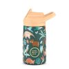 Botella reutilizable infantil con estampado de animales y naturaleza tropical. Fabricada en acero inoxidable con aislamiento térmico de larga duración.
