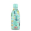 Botella reutilizable infantil con estampado de robots, engranajes y elementos tecnológicos. Fabricada en acero inoxidable con excelente conservación de temperatura.